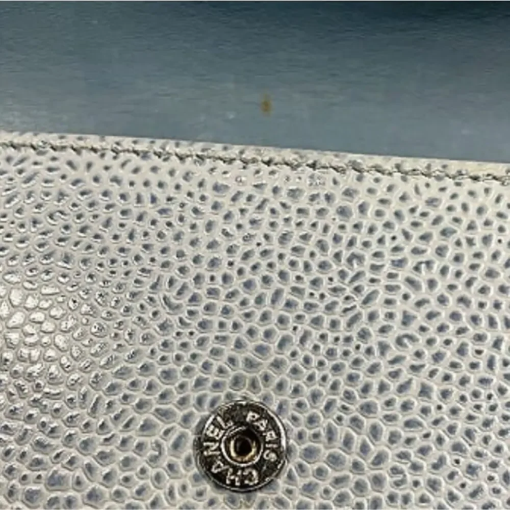 Chanel Powder Blue Logo Caviar Leather Long Wallet